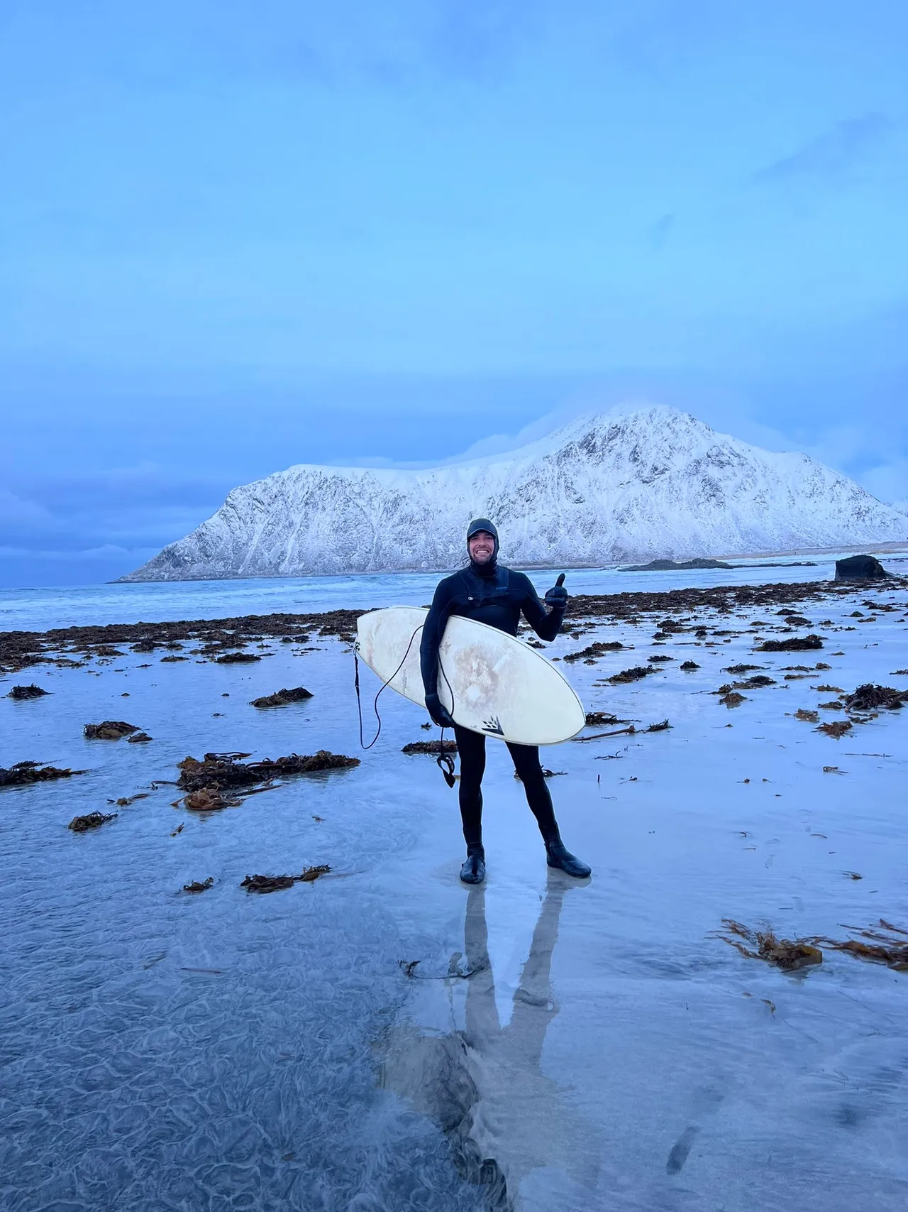 Rufus Wiena after Arctic surfing in Lofoten, Norway